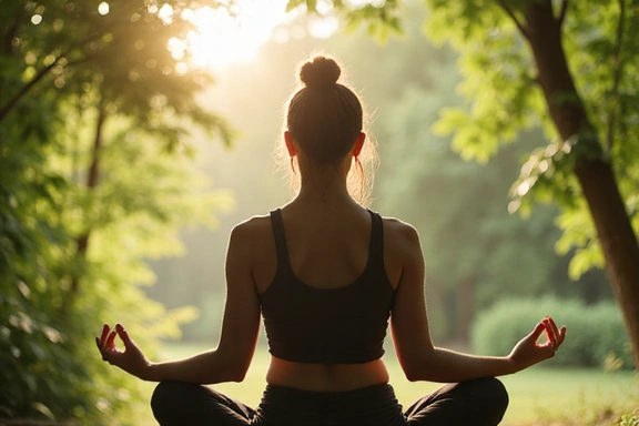 Person meditating in a natural setting, symbolizing holistic well-being.