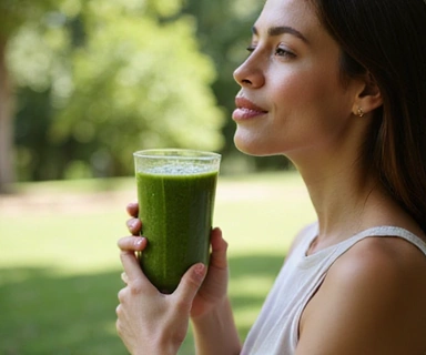A person enjoying a healthy smoothie outdoors