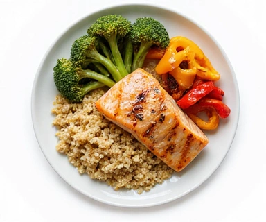 An artfully arranged healthy meal on a plate