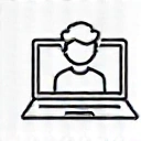 Icon representing online consultation with a person on a laptop