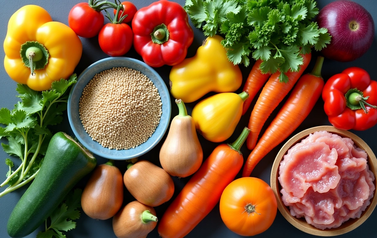 Diverse healthy food items arranged aesthetically, representing variety and personalized choices.